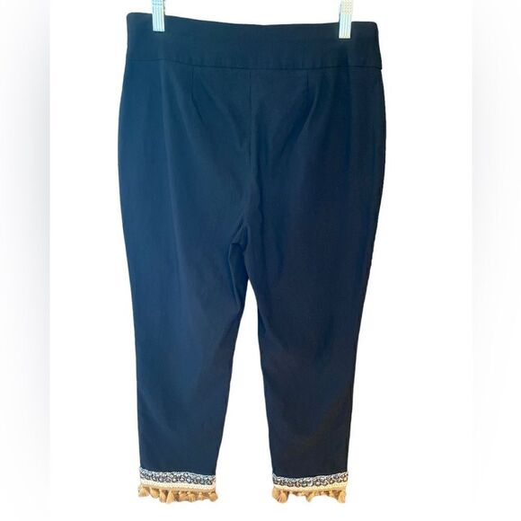 Chico’s So Slimming Sz 0.5/XS Black Ankle Beige Tassel Silver Beaded Hem Psnts - Picture 2 of 5